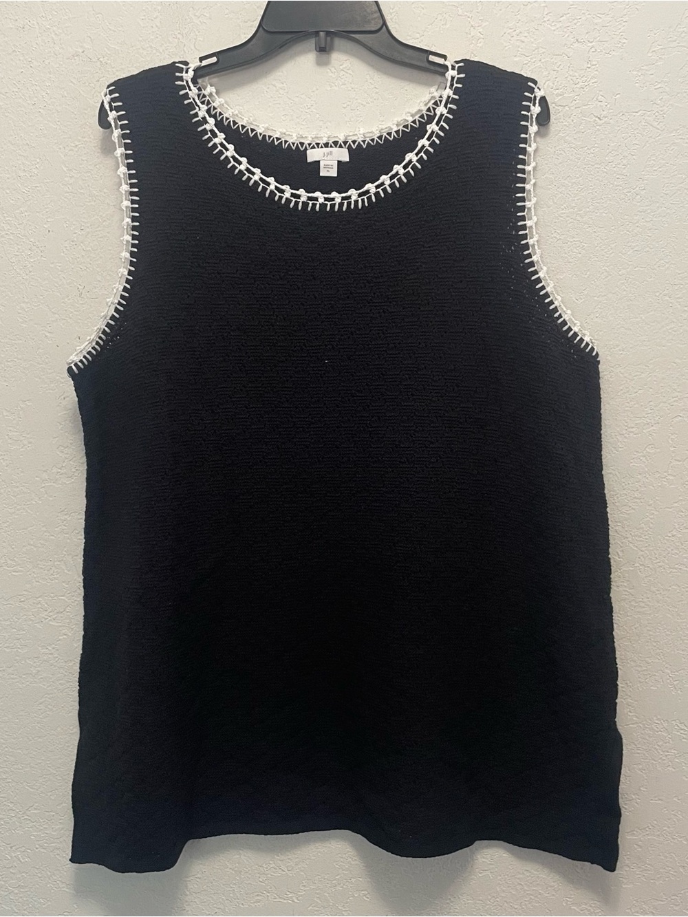 J Jill Black White Trim Knit Tunic Tank Top Womens Size XL